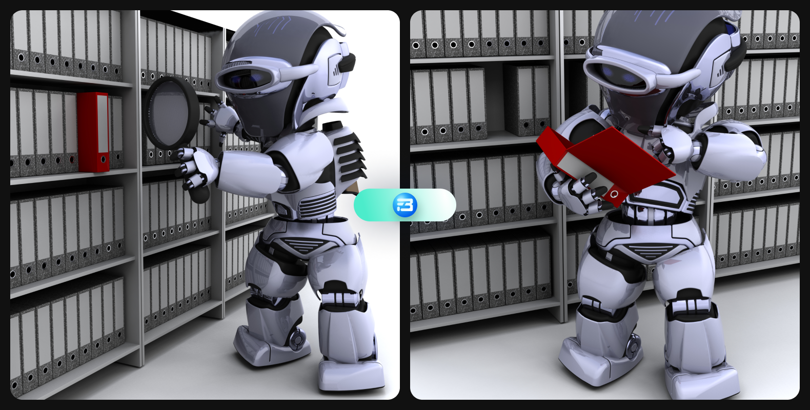 This image showcases a CGI robot taking and reading off-the-shelf data, demonstrating the capabilities of speech recognition technology. 